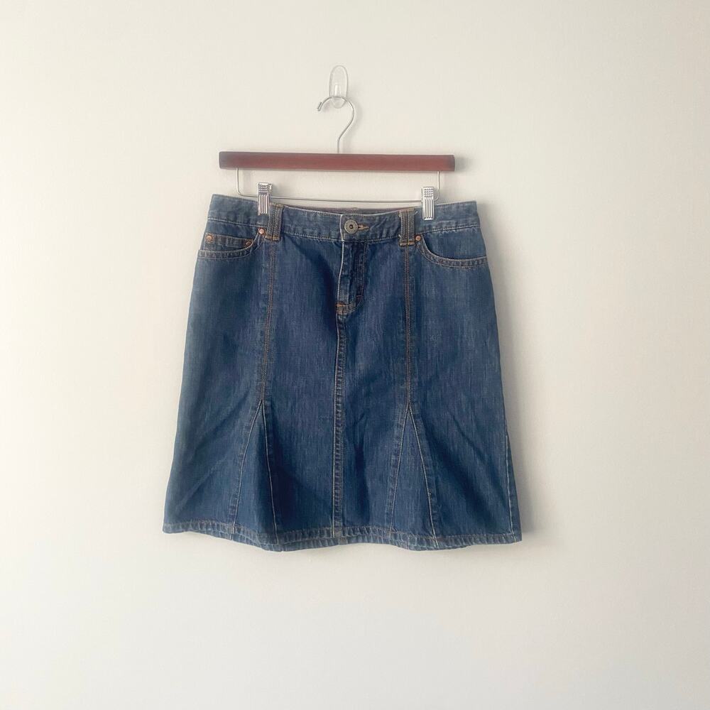 Tommy Hilfiger Vintage 100% Cotton Blue Denim Peplum Above Knee Skirt Size 6